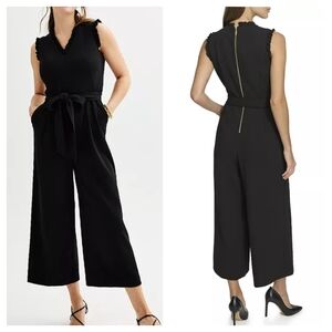 Andrew Marc Black Ruffle Trim Jumpsuit